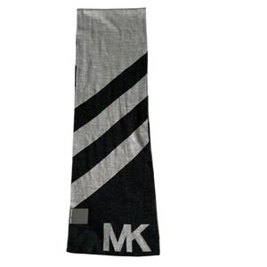Michael Kors Men's MK‎ Logo Jacquard Muffler Scarf Diagonal Stripe Black Grey